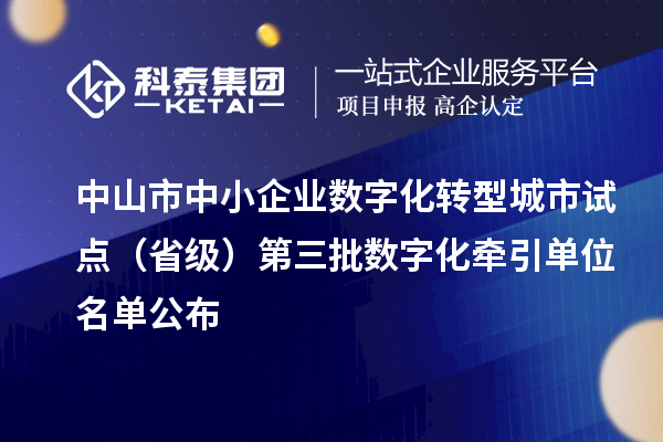 中山市中小企业数字化转型城市试点(省级)第三批数字化牵引单位名单公布