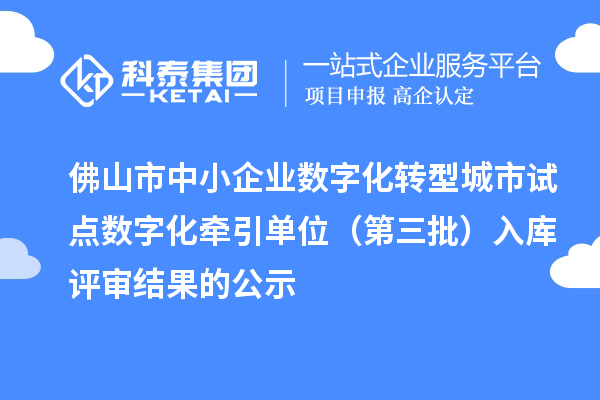 佛山市中小企业数字化转型城市试点数字化牵引单位(第三批)入库评审结果的公示