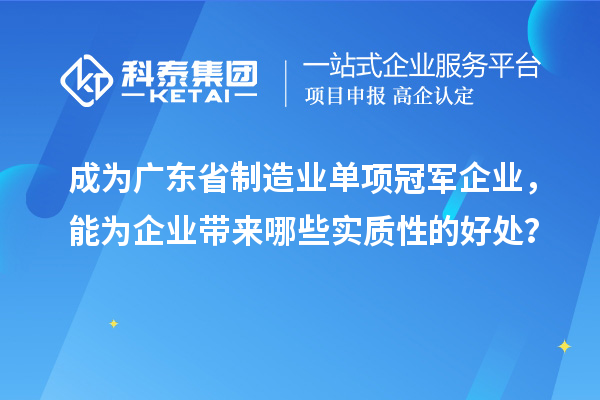成为广东省制造业单项冠军企业，能为企业带来哪些实质性的好处？