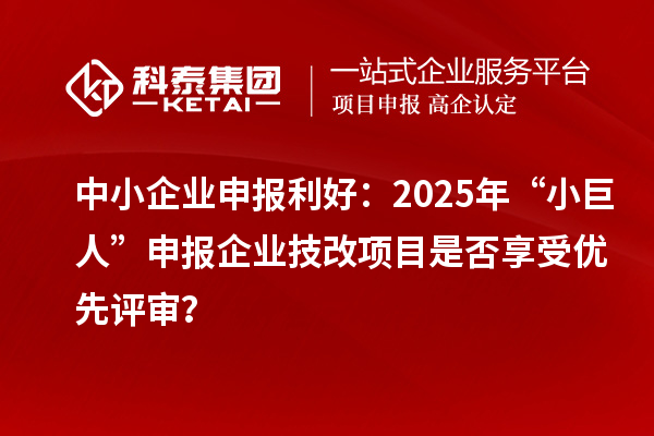 中小企业申报利好：2025年“小巨人”申报企业技改项目是否享受优先评审？