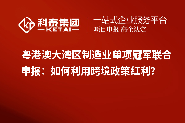粤港澳大湾区制造业单项冠军联合申报：如何利用跨境政策红利？