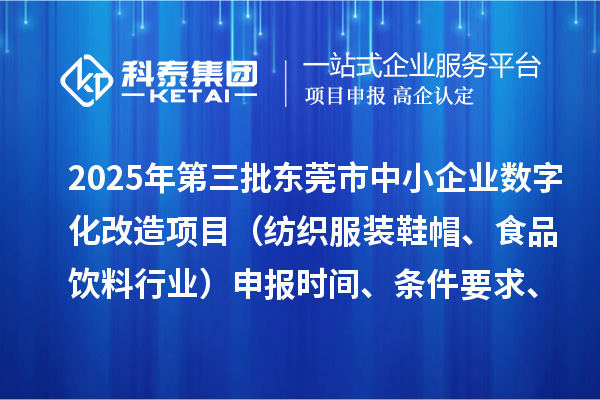 2025年第三批东莞市中小企业数字化改造项目（纺织服装鞋帽、食品饮料行业）申报时间、条件要求、资助奖励