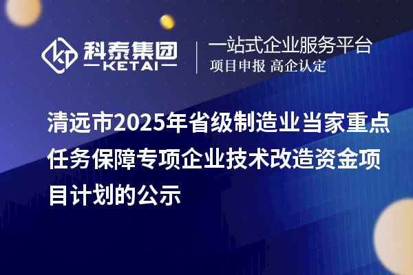 清远市2025年省级制造业当家重点任务保障专项企业技术改造资金项目计划的公示