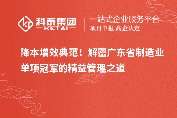 降本增效典范！解密广东省制造业单项冠军的精益管理之道