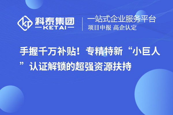 手握千万补贴！专精特新“小巨人”认证解锁的超强资源扶持