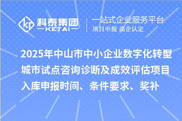 2025年中山市中小企业数字化转型城市试点咨询诊断及成效评估项目入库申报时间、条件要求、奖补