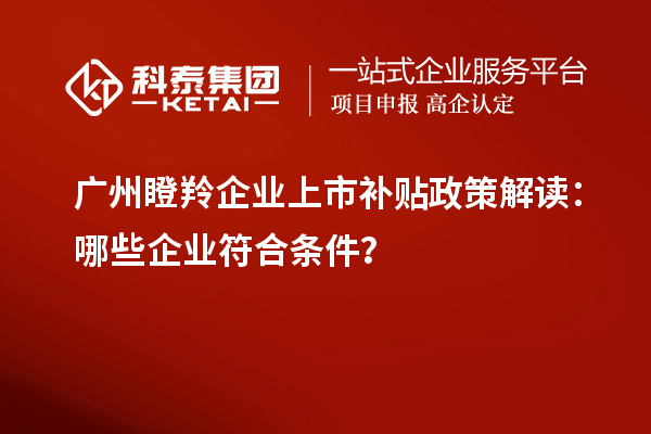 广州瞪羚企业上市补贴政策解读:哪些企业符合条件?