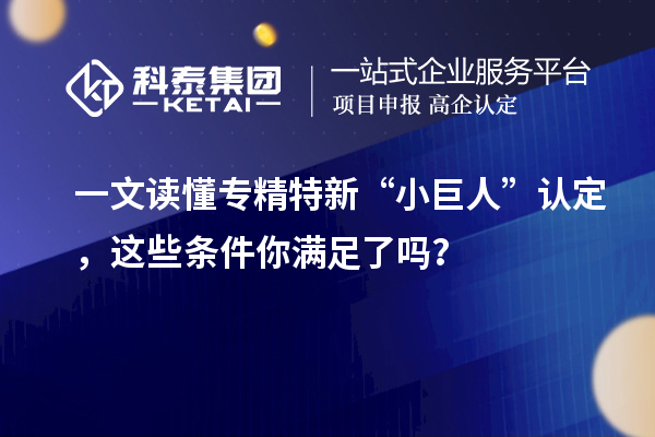 一文读懂专精特新“小巨人”认定，这些条件你满足了吗？