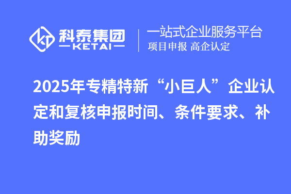 2025年专精特新“小巨人”企业认定和复核申报时间、条件要求、补助奖励