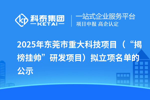 2025年东莞市重大科技项目（“揭榜挂帅”研发项目）拟立项名单的公示