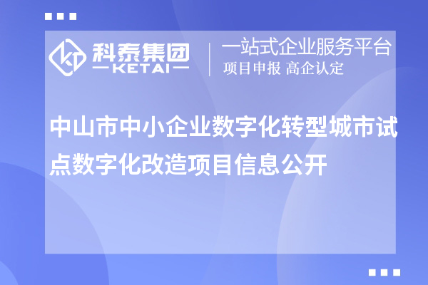 中山市中小企业数字化转型城市试点数字化改造项目信息公开