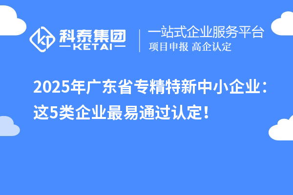 2025年广东省专精特新中小企业:这5类企业最易通过认定!