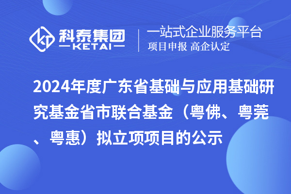 2024年度广东省基础与应用基础研究基金省市联合基金（粤佛、粤莞、粤惠）拟立项项目的公示