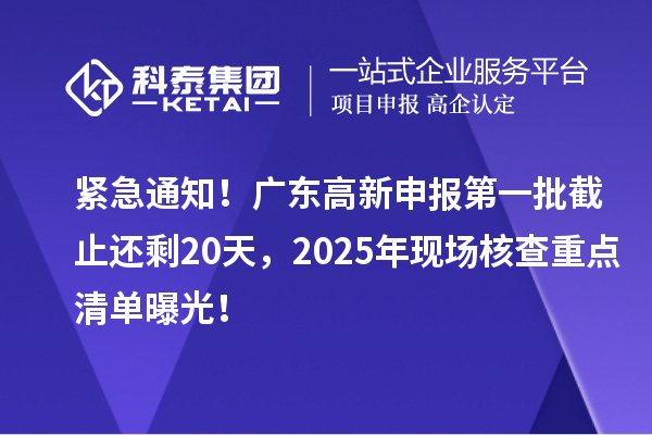 紧急通知！广东高新申报第一批截止还剩20天，2025年现场核查重点清单曝光！