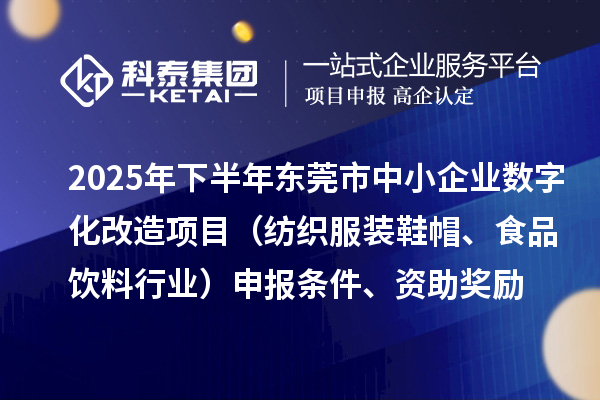 2025年下半年东莞市中小企业数字化改造项目（纺织服装鞋帽、食品饮料行业）申报条件、资助奖励