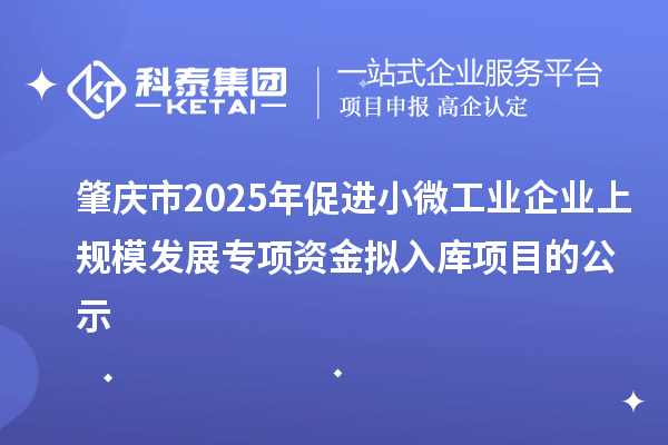 肇庆市2025年促进小微工业企业上规模发展专项资金拟入库项目的公示
