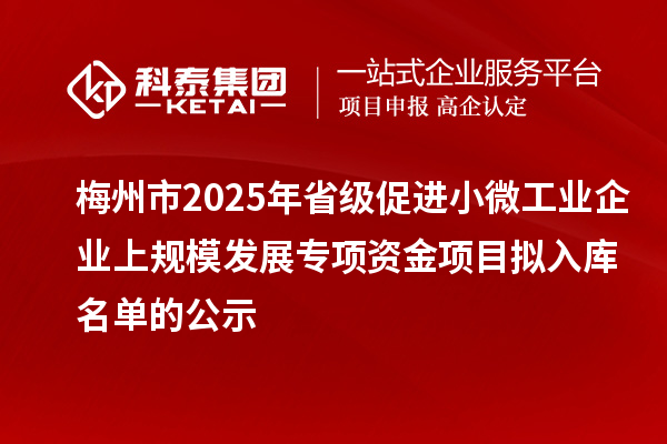 梅州市2025年省级促进小微工业企业上规模发展专项资金项目拟入库名单的公示