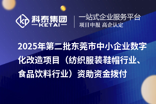 2025年第二批东莞市中小企业数字化改造项目（纺织服装鞋帽行业、食品饮料行业）资助资金拨付
