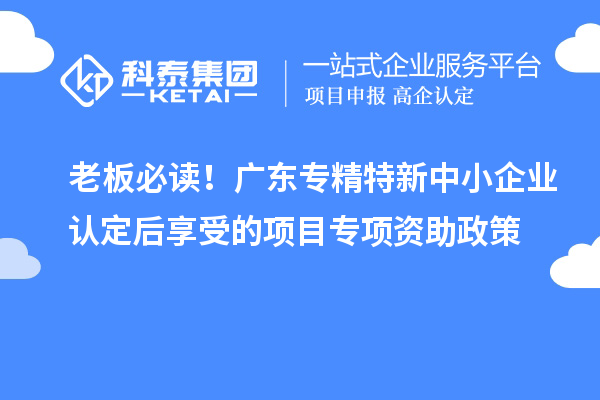 老板必读！广东专精特新中小企业认定后享受的项目专项资助政策