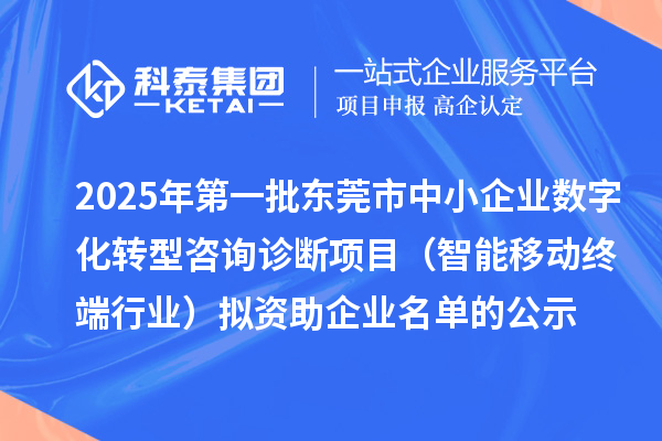2025年第一批东莞市中小企业数字化转型咨询诊断项目（智能移动终端行业）拟资助企业名单的公示