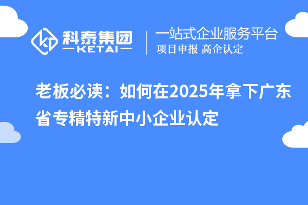 老板必读：如何在2025年拿下广东省专精特新中小企业认定