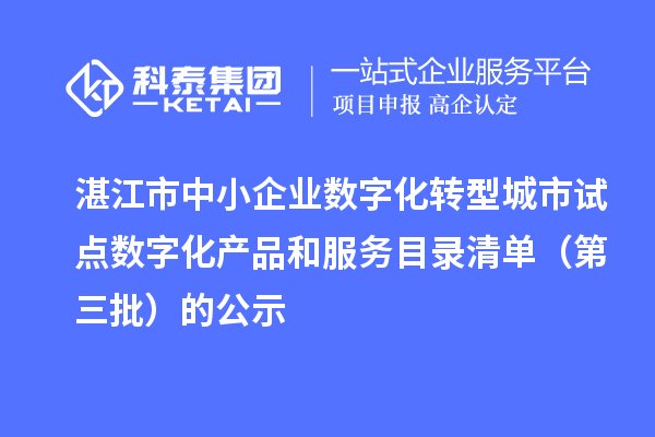 湛江市中小企业数字化转型城市试点数字化产品和服务目录清单(第三批)的公示