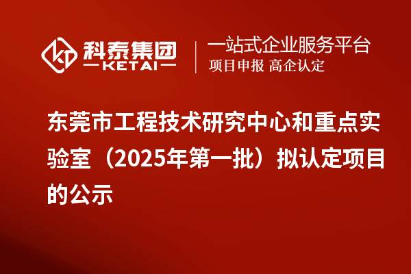 东莞市工程技术研究中心和重点实验室(2025年第一批)拟认定项目的公示