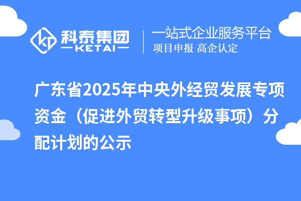 广东省2025年中央外经贸发展专项资金(促进外贸转型升级事项)分配计划的公示