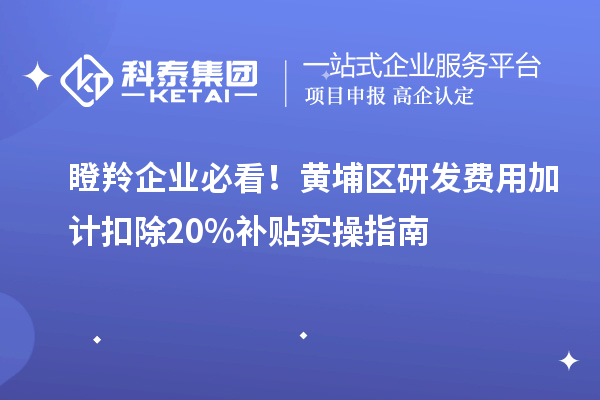 瞪羚企业必看！黄埔区研发费用加计扣除20%补贴实操指南