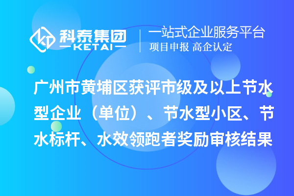 广州市黄埔区获评市级及以上节水型企业（单位）、节水型小区、节水标杆、水效领跑者奖励审核结果公示