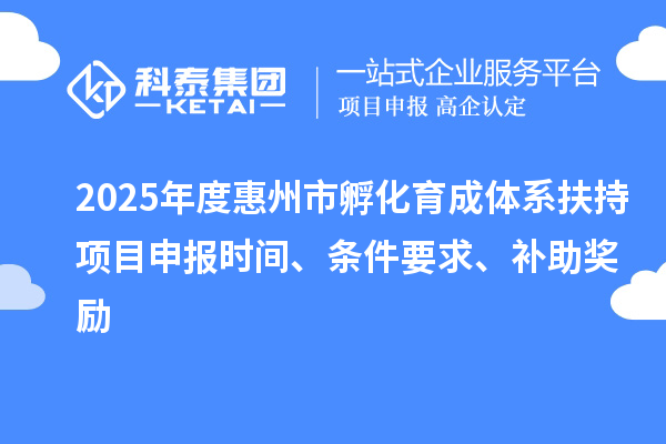 2025年度惠州市孵化育成体系扶持项目申报时间、条件要求、补助奖励