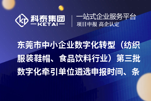 东莞市中小企业数字化转型（纺织服装鞋帽、食品饮料行业）第三批数字化牵引单位遴选申报时间、条件要求