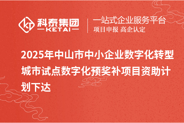 2025年中山市中小企业数字化转型城市试点数字化预奖补项目资助计划下达