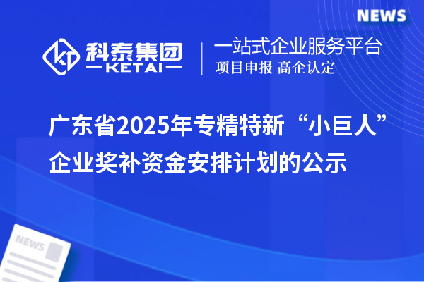 广东省2025年专精特新“小巨人”企业奖补资金安排计划的公示