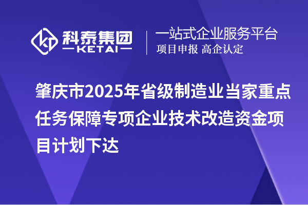肇庆市2025年省级制造业当家重点任务保障专项企业技术改造资金项目计划下达