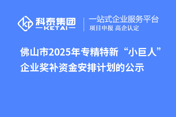 佛山市2025年专精特新“小巨人”企业奖补资金安排计划的公示