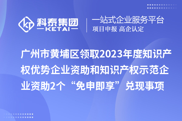 广州市黄埔区领取2023年度知识产权优势企业资助和知识产权示范企业资助2个“免申即享” 兑现事项资金