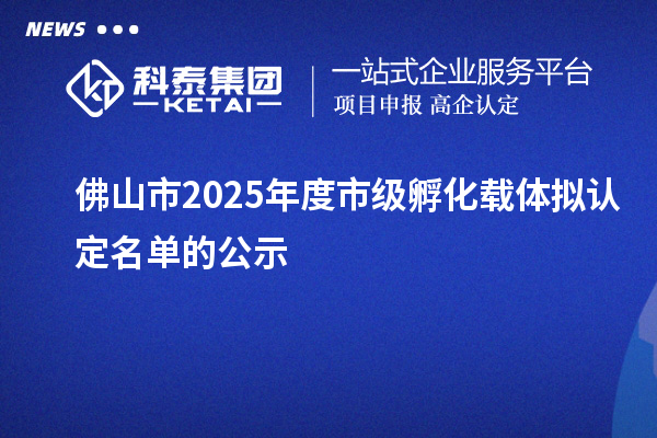 佛山市2025年度市级孵化载体拟认定名单的公示