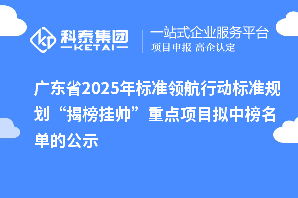 广东省2025年标准领航行动标准规划“揭榜挂帅”重点项目拟中榜名单的公示