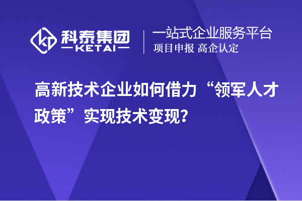 高新技术企业如何借力“领军人才政策”实现技术变现？
