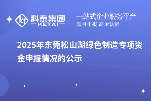 2025年东莞松山湖绿色制造专项资金申报情况的公示