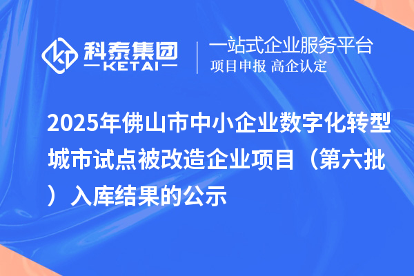 2025年佛山市中小企业数字化转型城市试点被改造企业项目(第六批)入库结果的公示