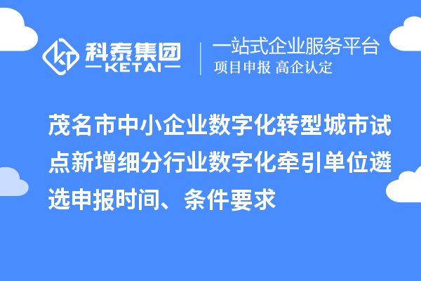 茂名市中小企业数字化转型城市试点新增细分行业数字化牵引单位遴选申报时间、条件要求
