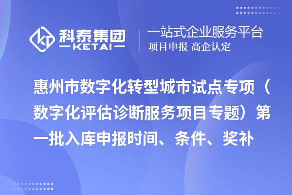 惠州市数字化转型城市试点专项资金（数字化评估诊断服务项目专题）第一批入库申报时间、条件要求、补助奖励