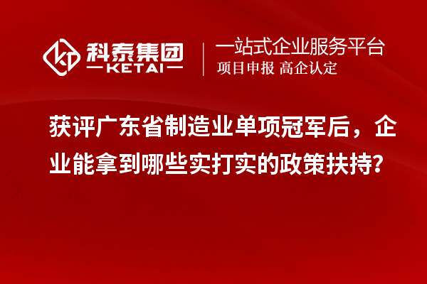 获评广东省制造业单项冠军后，企业能拿到哪些实打实的政策扶持？