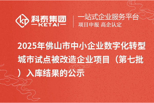 2025年佛山市中小企业数字化转型城市试点被改造企业项目（第七批）入库结果的公示