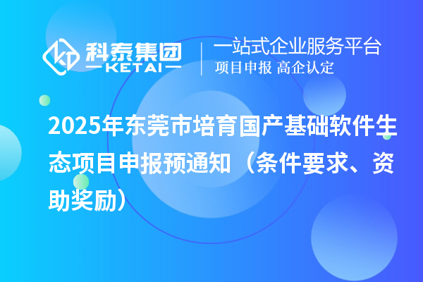 2025年东莞市培育国产基础软件生态项目申报预通知（条件要求、资助奖励）