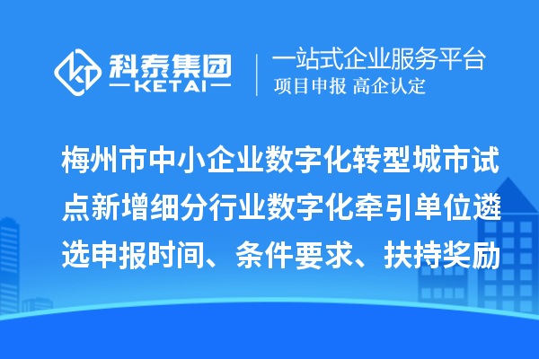 梅州市中小企业数字化转型城市试点新增细分行业数字化牵引单位遴选申报时间、条件要求、扶持奖励