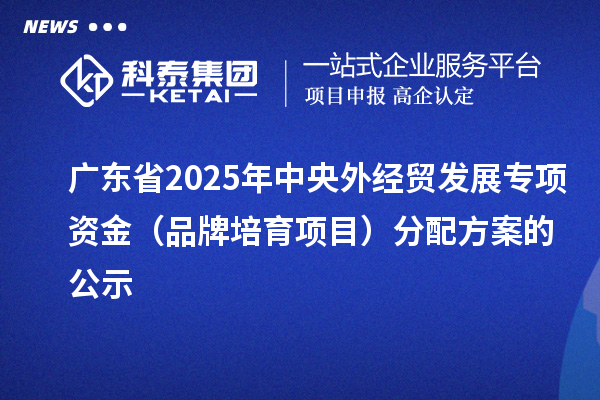 广东省2025年中央外经贸发展专项资金(品牌培育项目)分配方案的公示