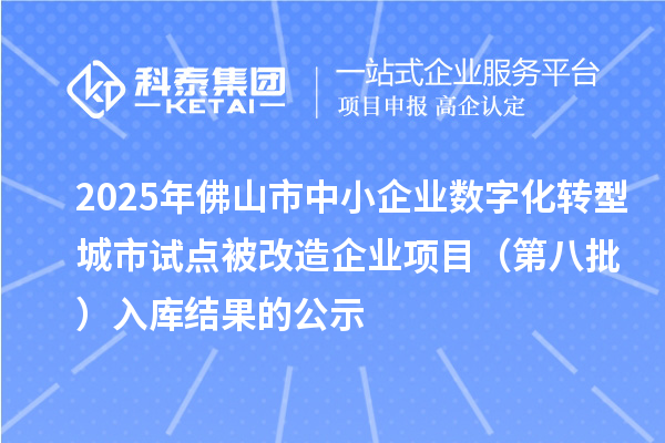 2025年佛山市中小企业数字化转型城市试点被改造企业项目(第八批) 入库结果的公示